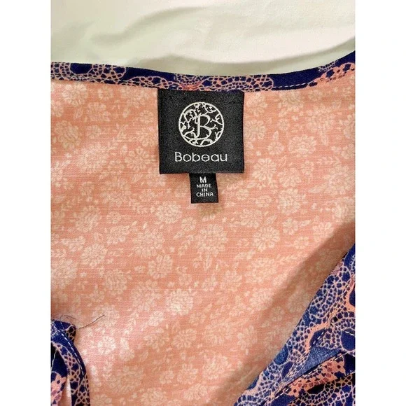 Bobeau Peasant Dress Sz M Coral/Navy Colorblock Boho Tassels - Picture 5 of 11